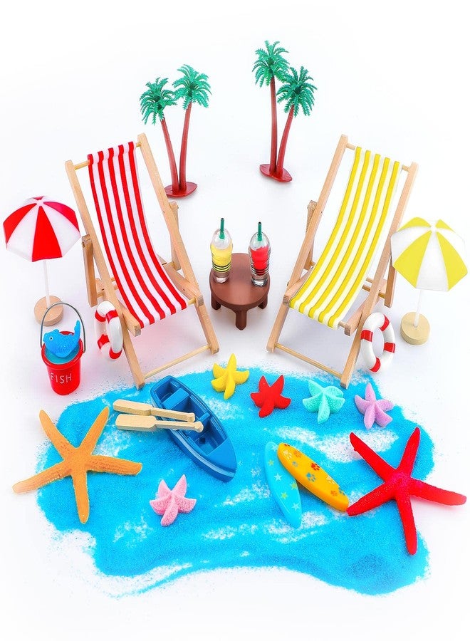 Minatee 25 Pcs Beach Miniature Dollhouse Decoration, Umbrella Palm Chair Miniature Toys Garden Dollhouse Outdoor Accessories Beach Decorations for DIY Garden Plant Pool(Red, Yellow) - Image 1